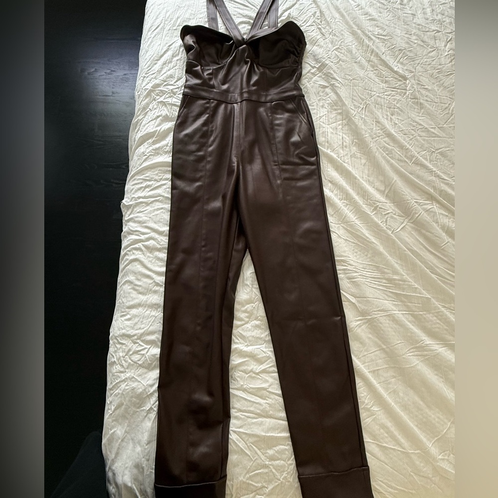 Kendall & Kylie Chocolate Brown Jumpsuit faux leather